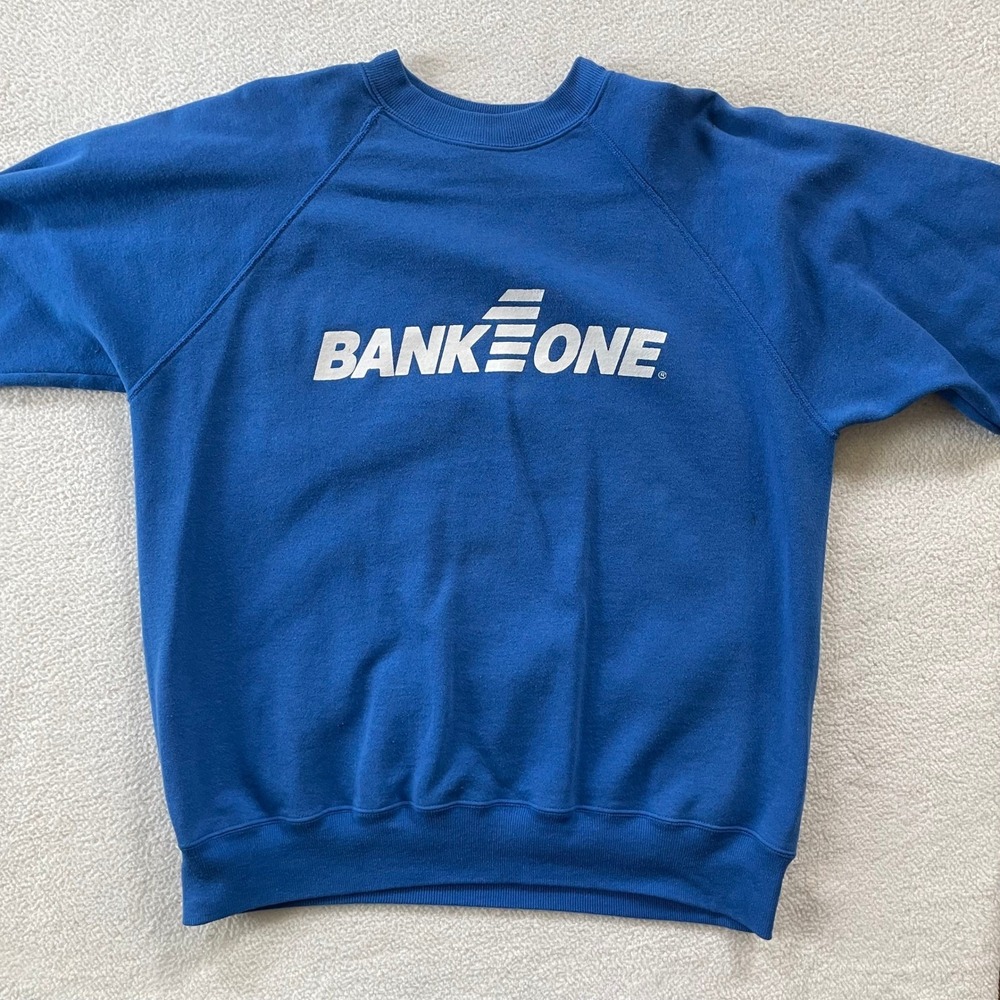 Hanes Mens X-Large Sweatshirt Royal Blue Vintage Bank One Raglan USA Made